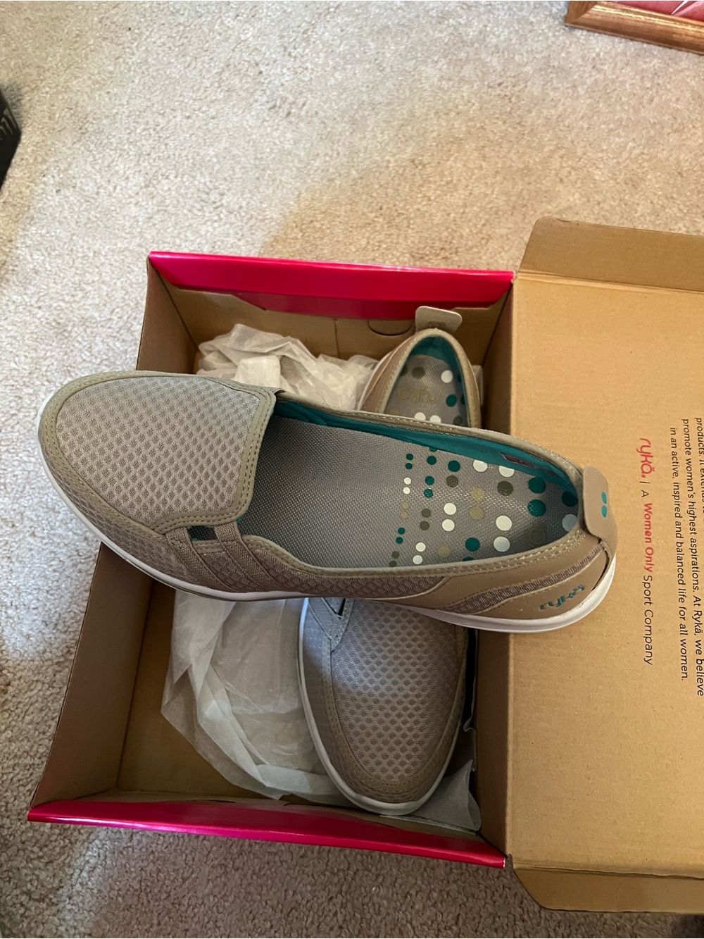 Ryka Taupe Slip-On Casual Loafer with Teal Accents